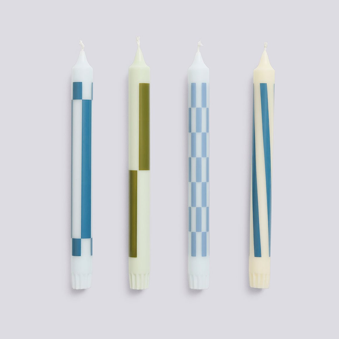 PATTERN CANDLE - GREEN & BLUES - SET OF 4