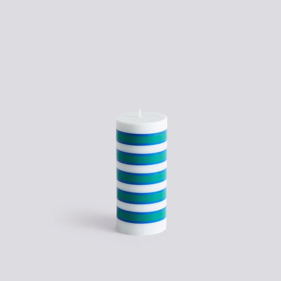 COLUMN CANDLE - SMALL - LIGHT GREY, BLUE & GREEN