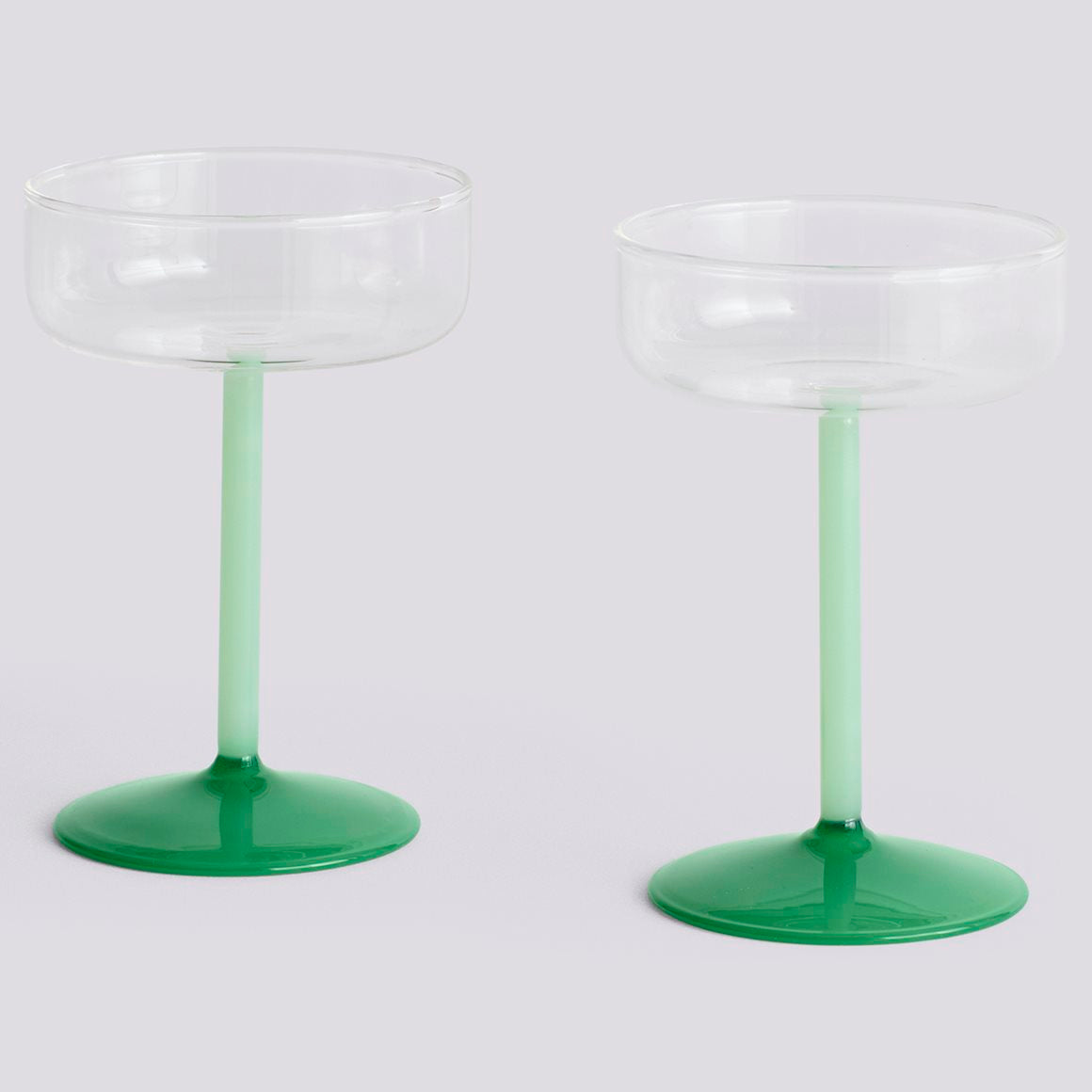 TINT COUPE GLASS -SET OF 2 - CLEAR, JADE LIGHT GREEN & JADE DARK GREEN