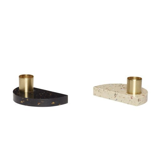 Crescent Candlesticks Beige & Black - Set of 2