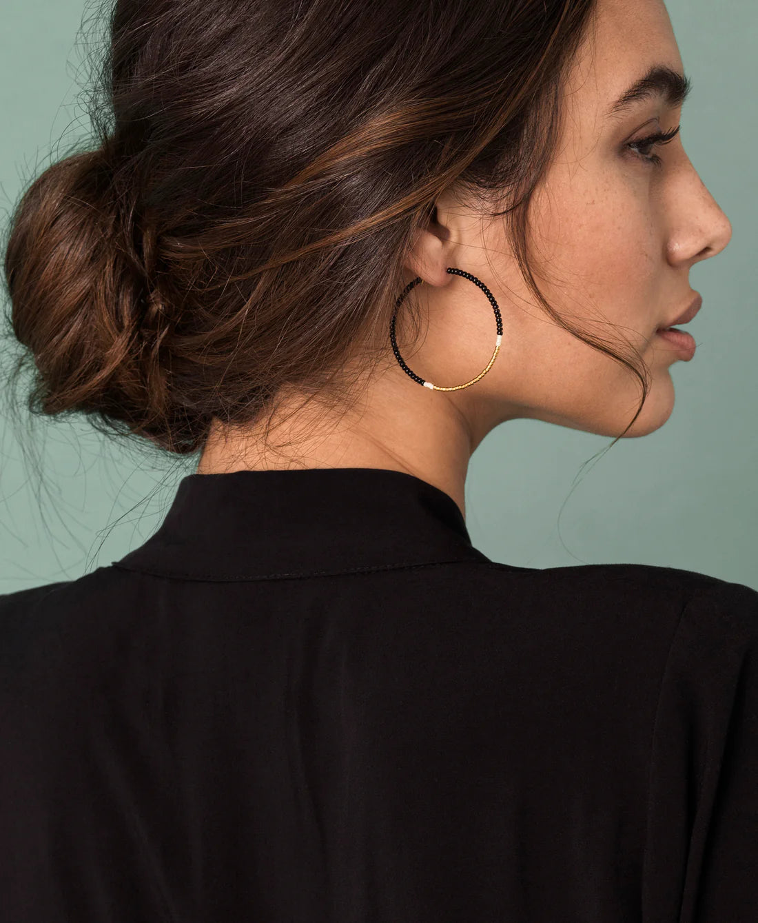 LARGE HOOP EARRINGS - BLACK, CREAM & GOLD