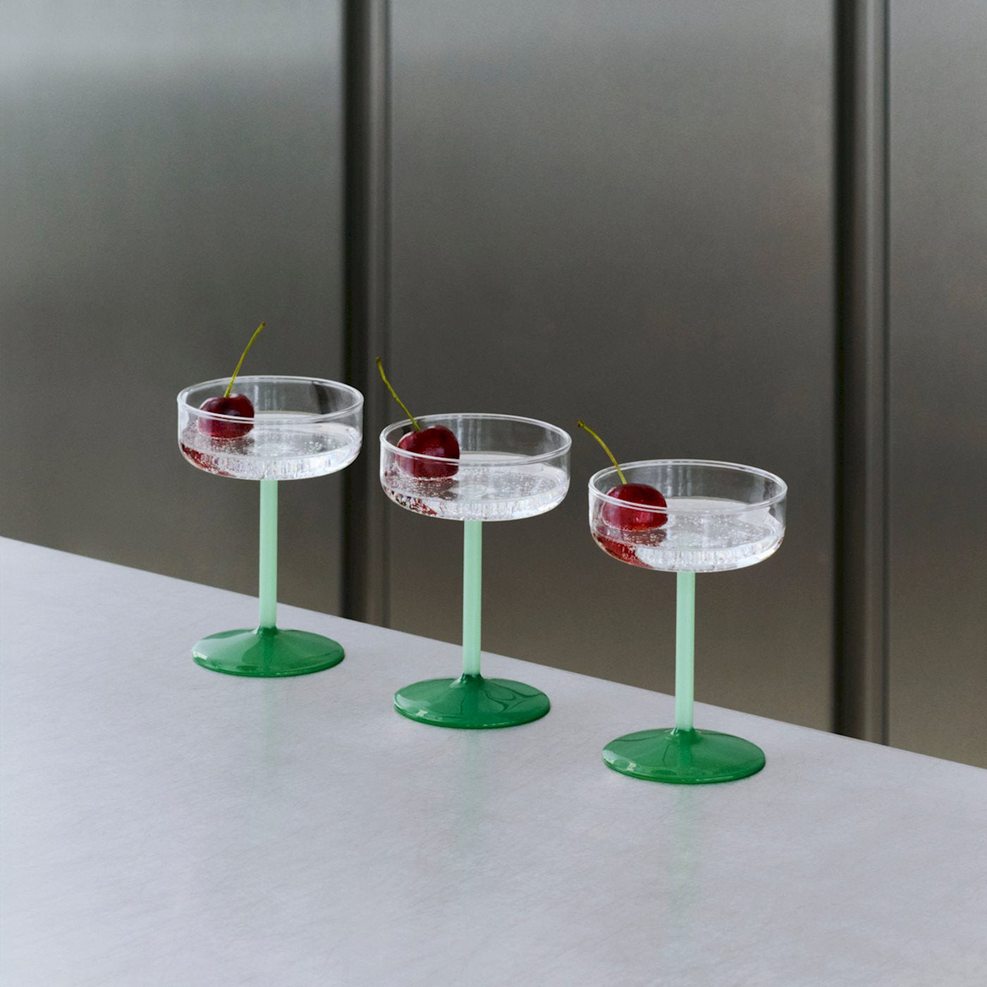 TINT COUPE GLASS -SET OF 2 - CLEAR, JADE LIGHT GREEN & JADE DARK GREEN