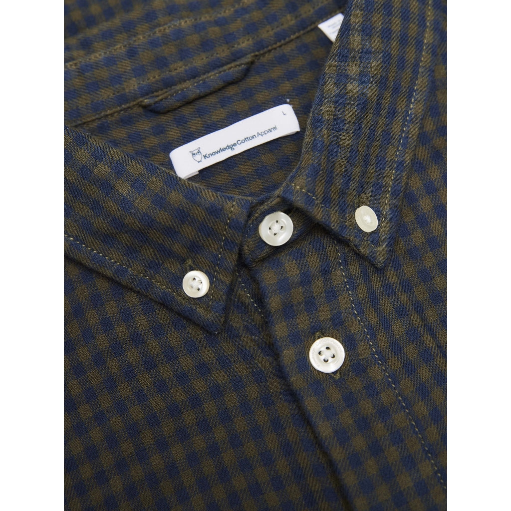 LARCH casual fit double layer checked shirt - GOTS/Vegan - forrest night
