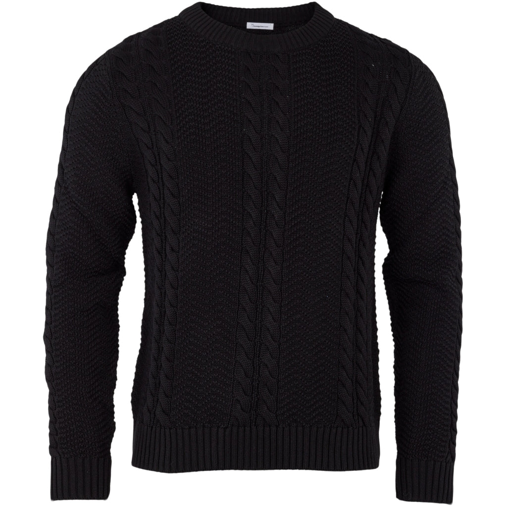 Cable Crew Neck Cotton Knit - GOTS/Vegan - Black Jet
