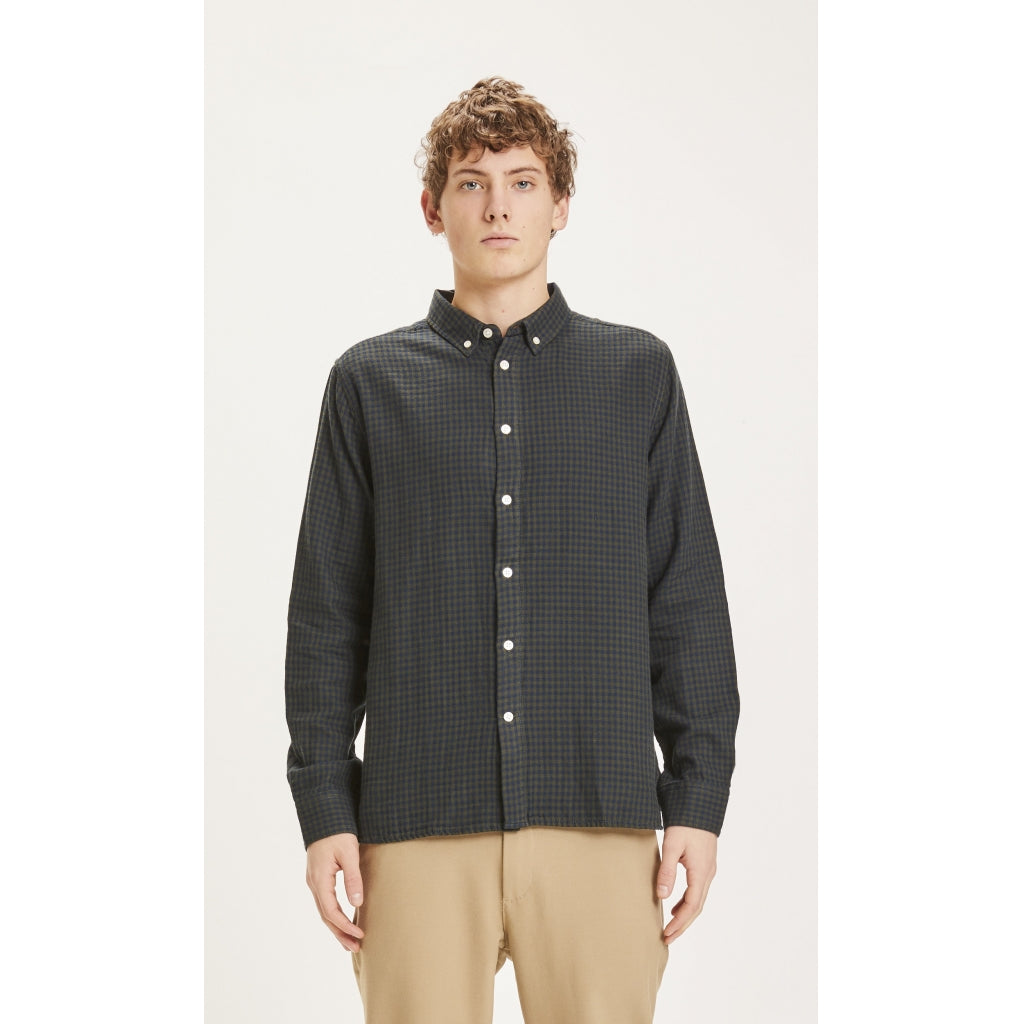 LARCH casual fit double layer checked shirt - GOTS/Vegan - forrest night