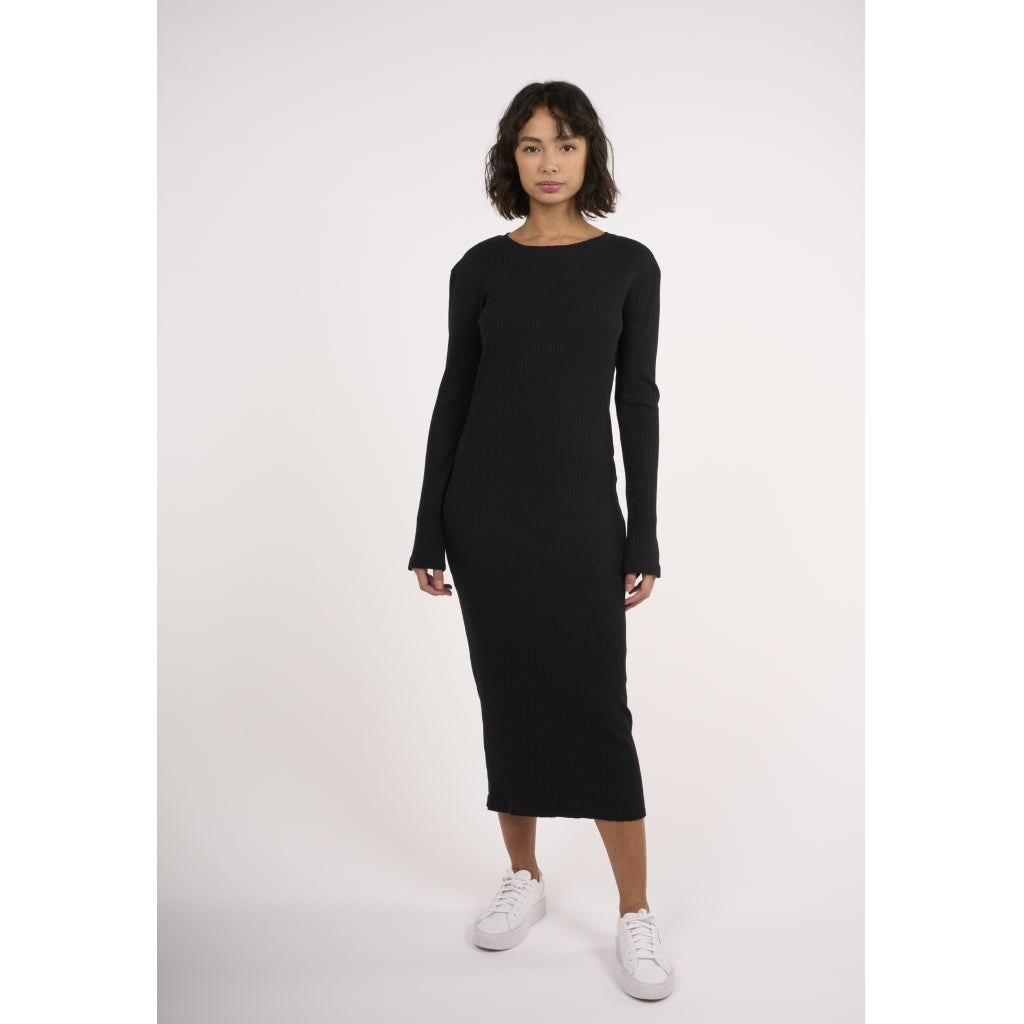 Rib Crew Lenzing™ Neck Slit Dress - OCS/Vegan - Black Jet