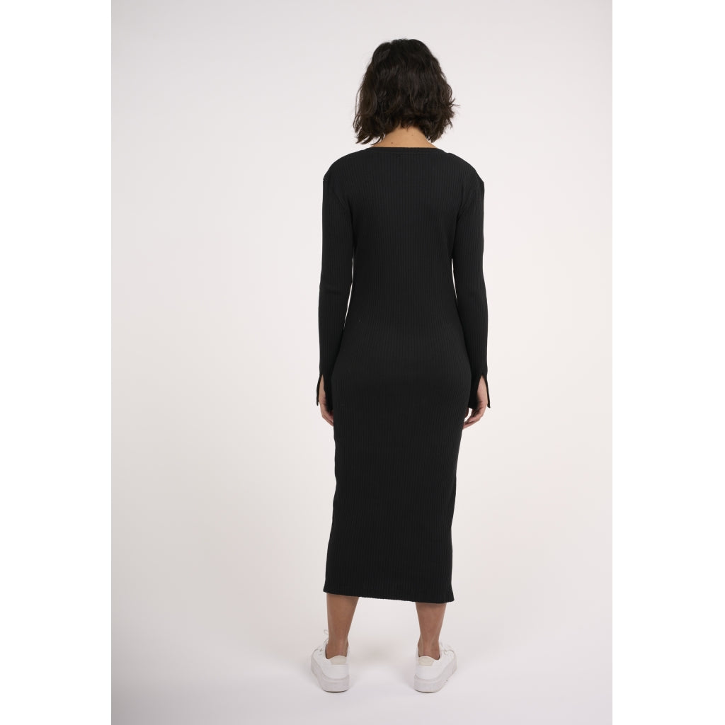 Rib Crew Lenzing™ Neck Slit Dress - OCS/Vegan - Black Jet