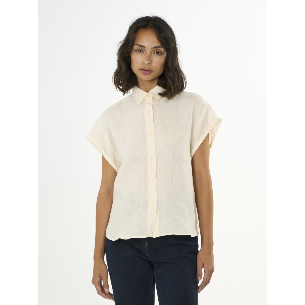 ASTER Fold Up Short Sleeve Linen Shirt - GOTS/Vegan - Butter Cream