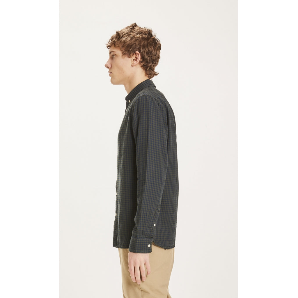 LARCH casual fit double layer checked shirt - GOTS/Vegan - forrest night