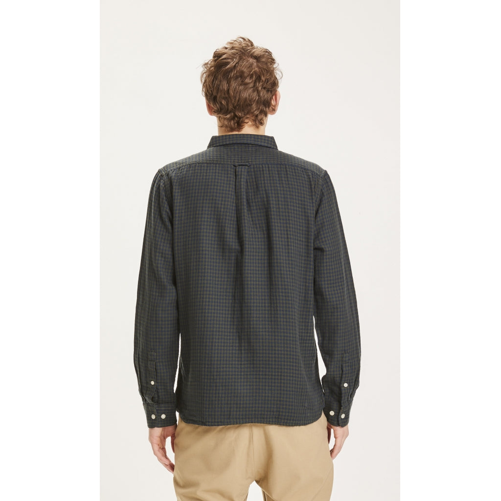 LARCH casual fit double layer checked shirt - GOTS/Vegan - forrest night