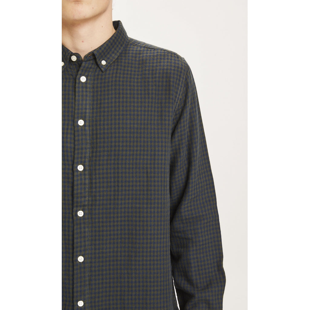 LARCH casual fit double layer checked shirt - GOTS/Vegan - forrest night