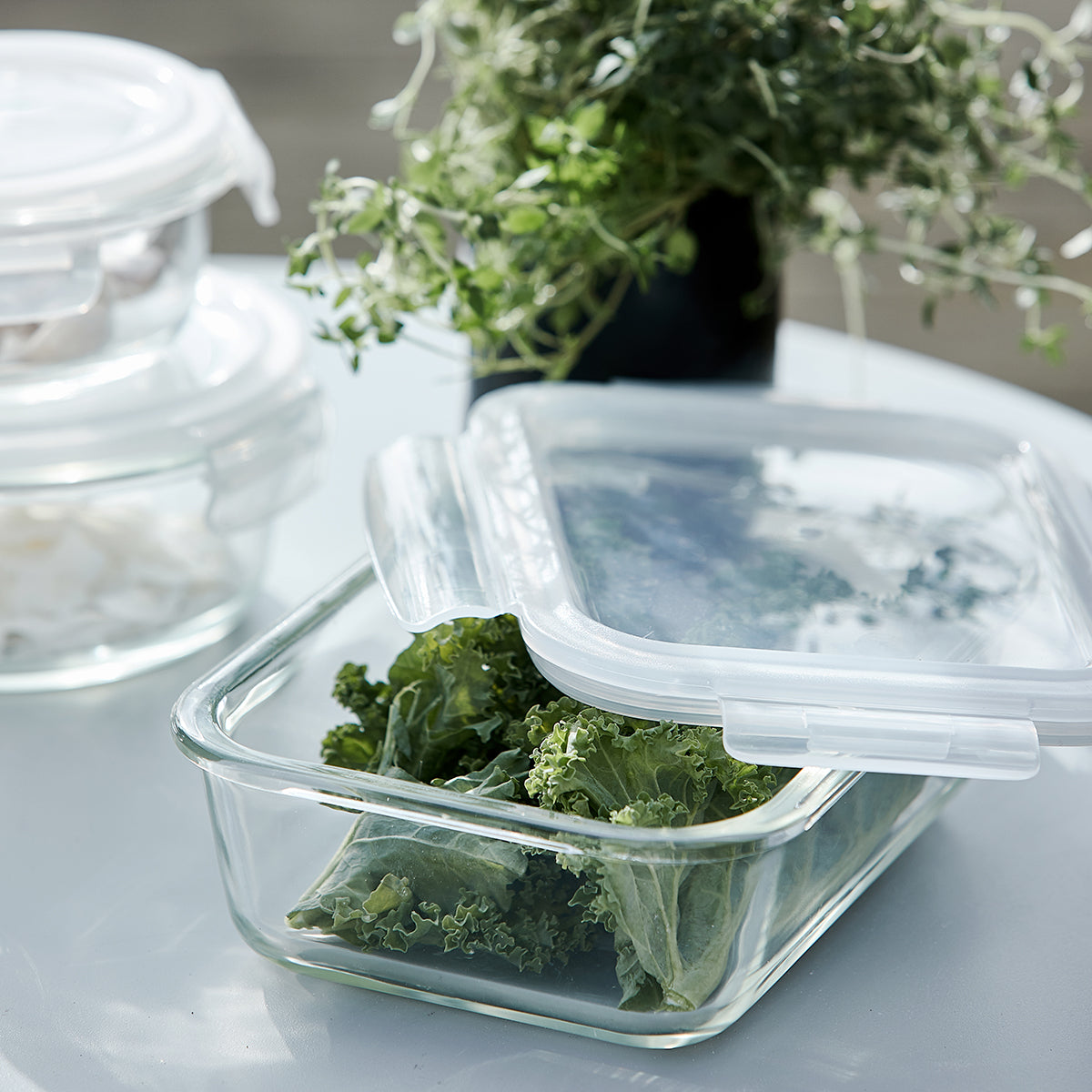 SQUARE storage with lid - clear - set of 2