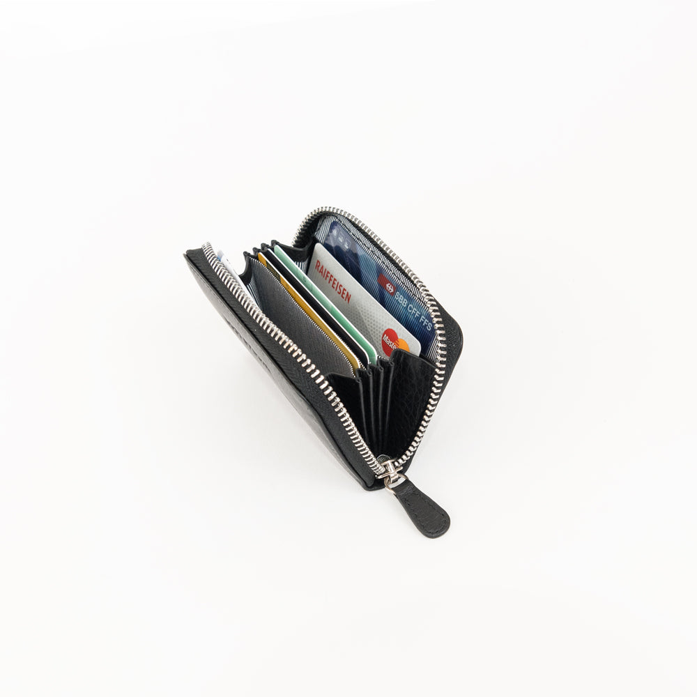 Mini Zip Around Wallet  - Black & Silver
