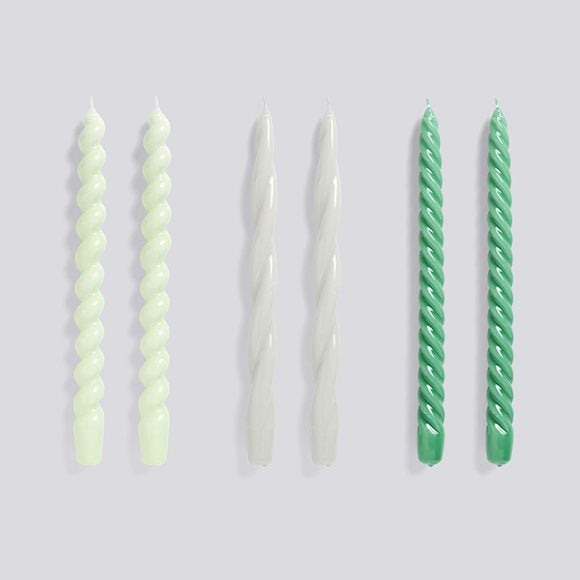 CANDLE / LONG MIX 6 PCS - mint, light grey & green