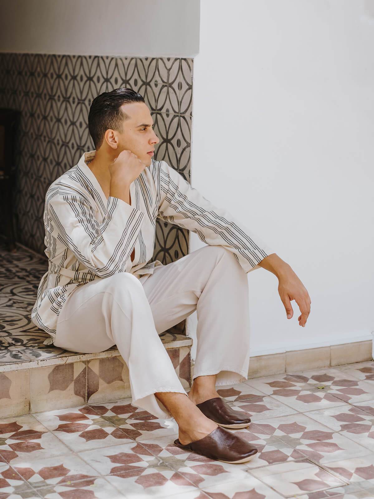 MOROCCAN MENS BABOUCHE SLIPPERS - CHOCOLATE