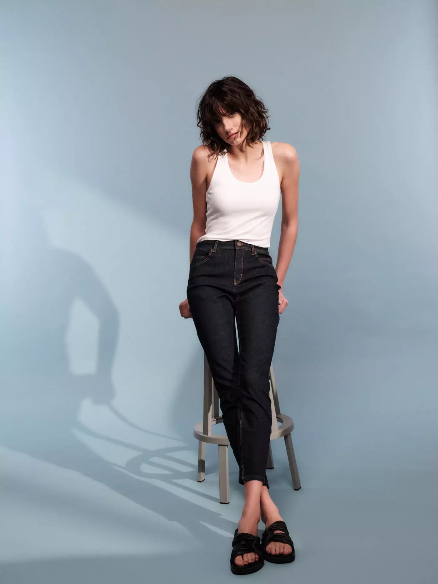 HIGH WAIST JEANS - dark blue denim