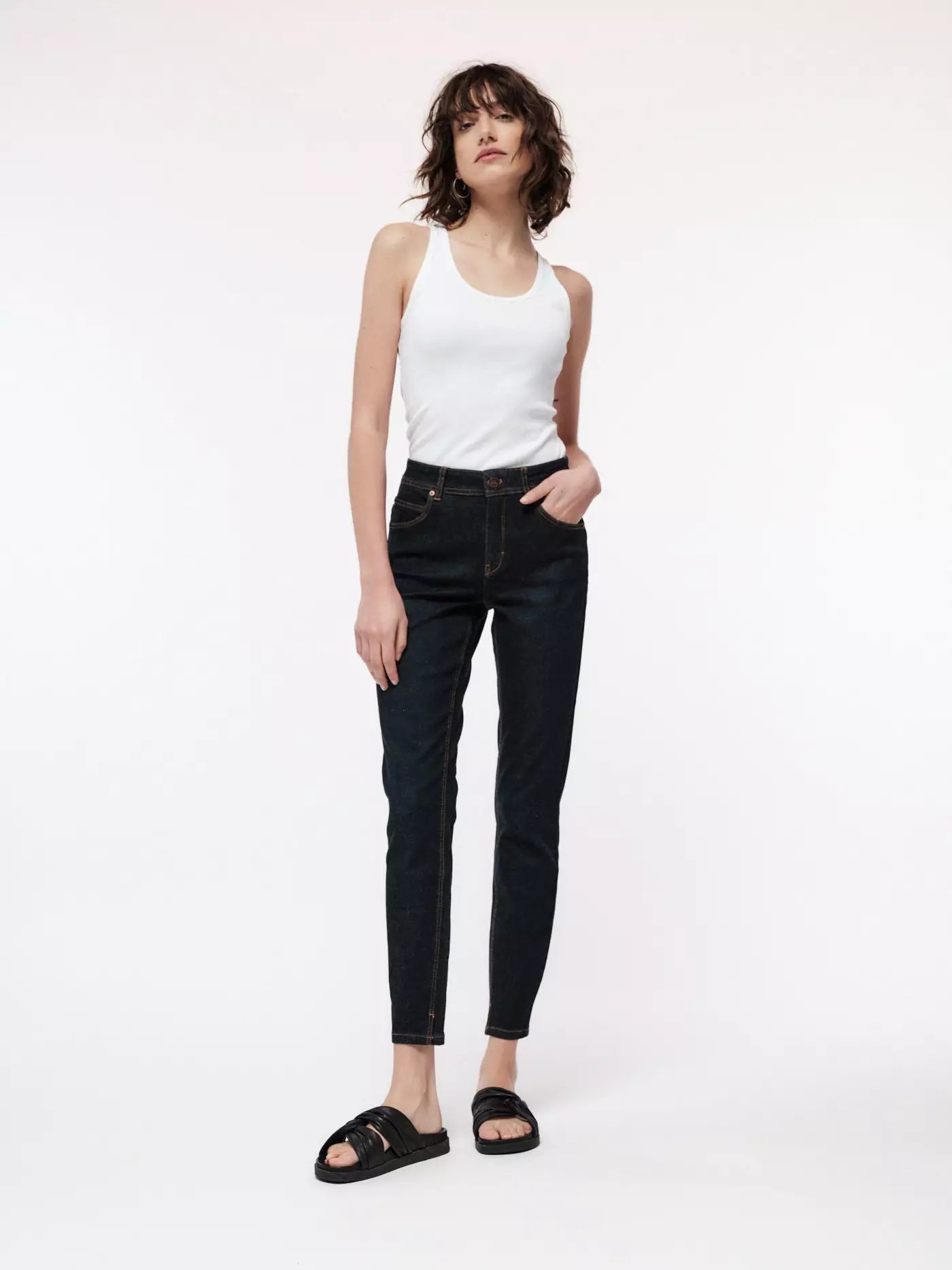 HIGH WAIST JEANS - dark blue denim