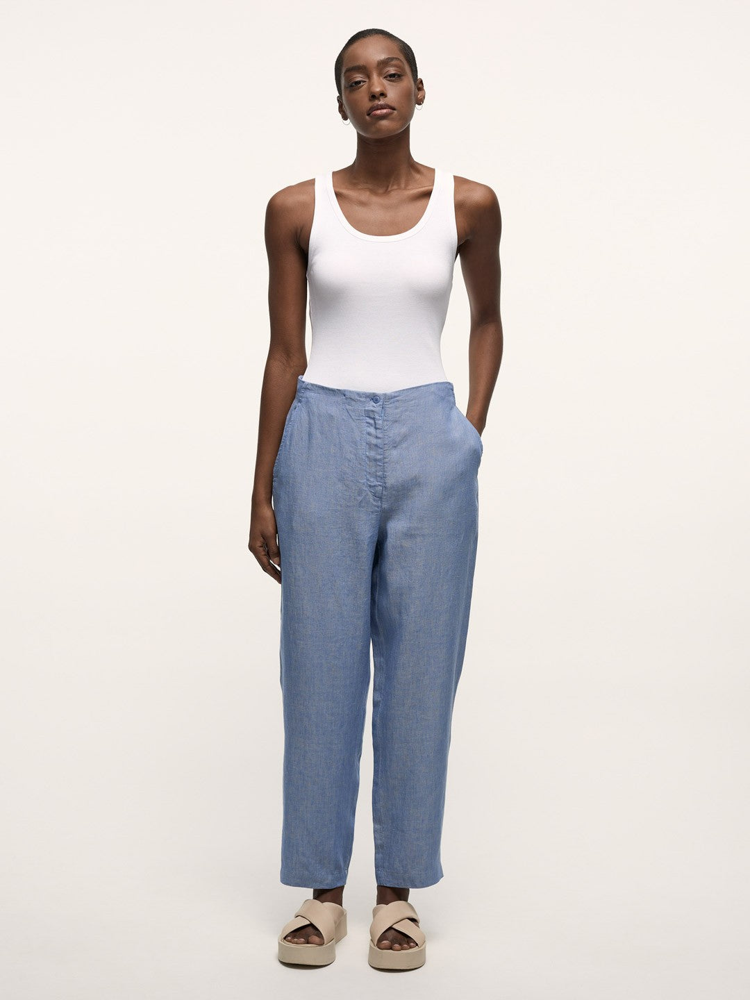 Organic Linen Pants -  Blue Melange
