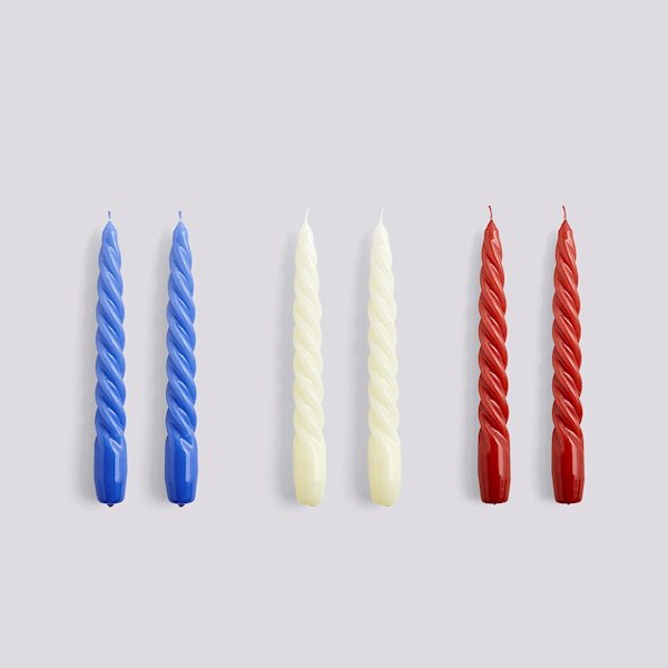 CANDLE / TWIST 6 PCS - purple blue, off-white & burgundy