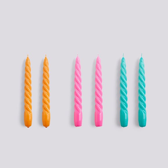 CANDLE-TWIST SET OF 6 - Tangerine, Dark Pink & Green Aqua