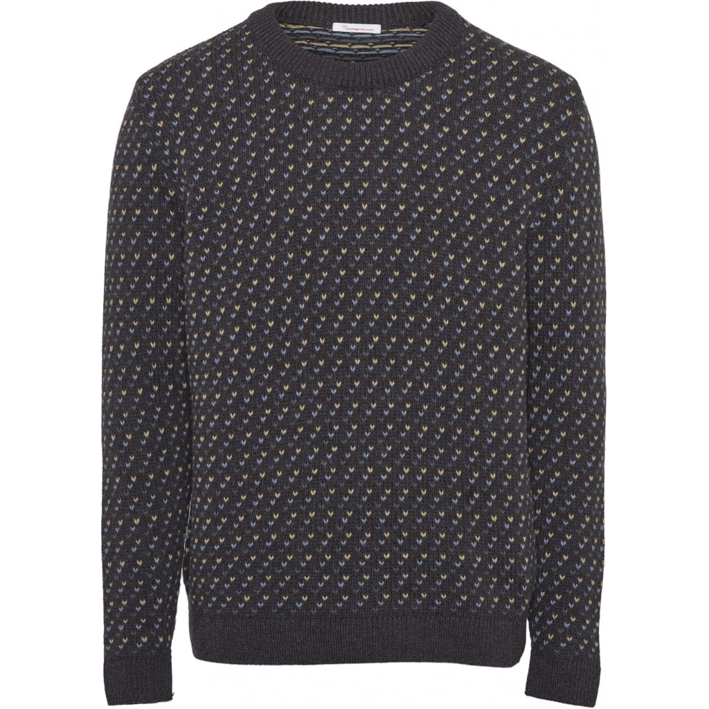 VALLEY jacquard o-neck knit - GOTS - dark grey melange