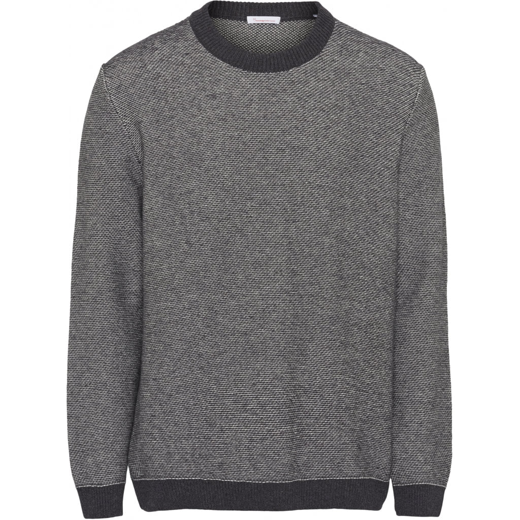 VALLEY block striped wool knit - GOTS - dark grey melange