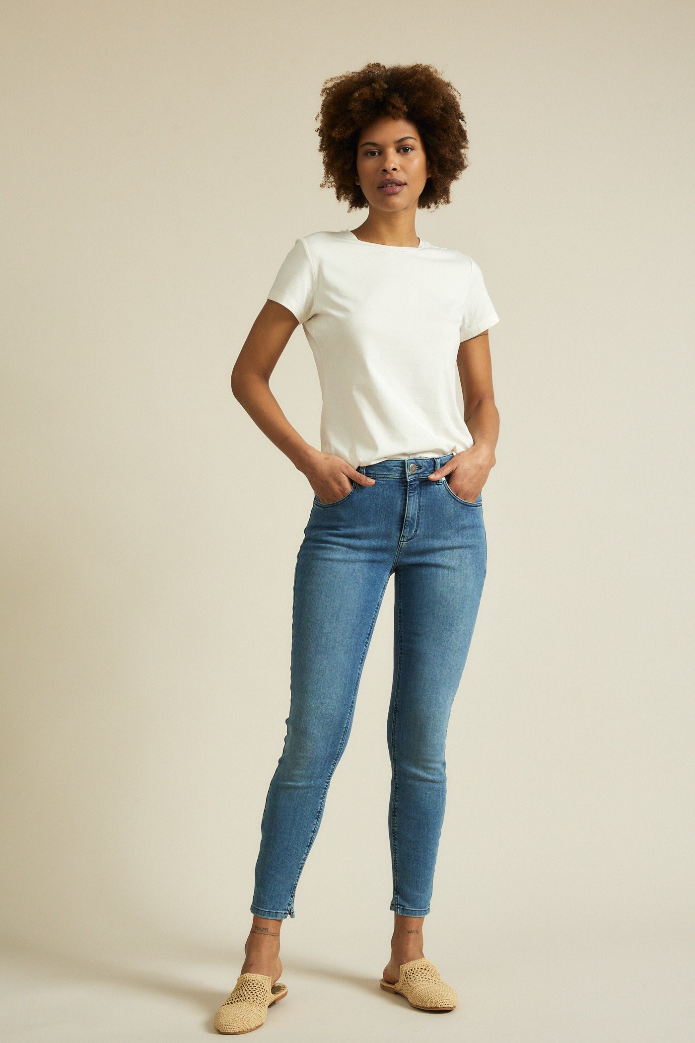 HIGH WAIST JEANS - blue denim