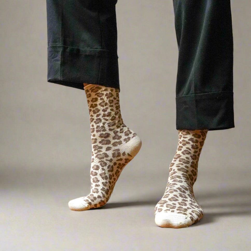Glitter Lurex Socks in Eco-Friendly Lyocell - Leopard Beige