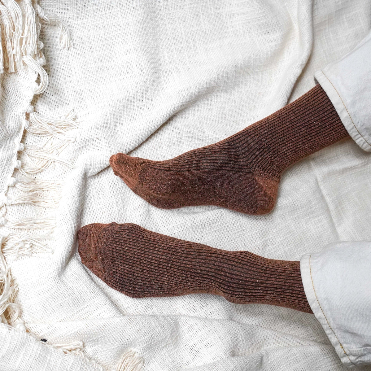 Glitter Lurex Socks in Eco-Friendly Lyocell - Camel Brown