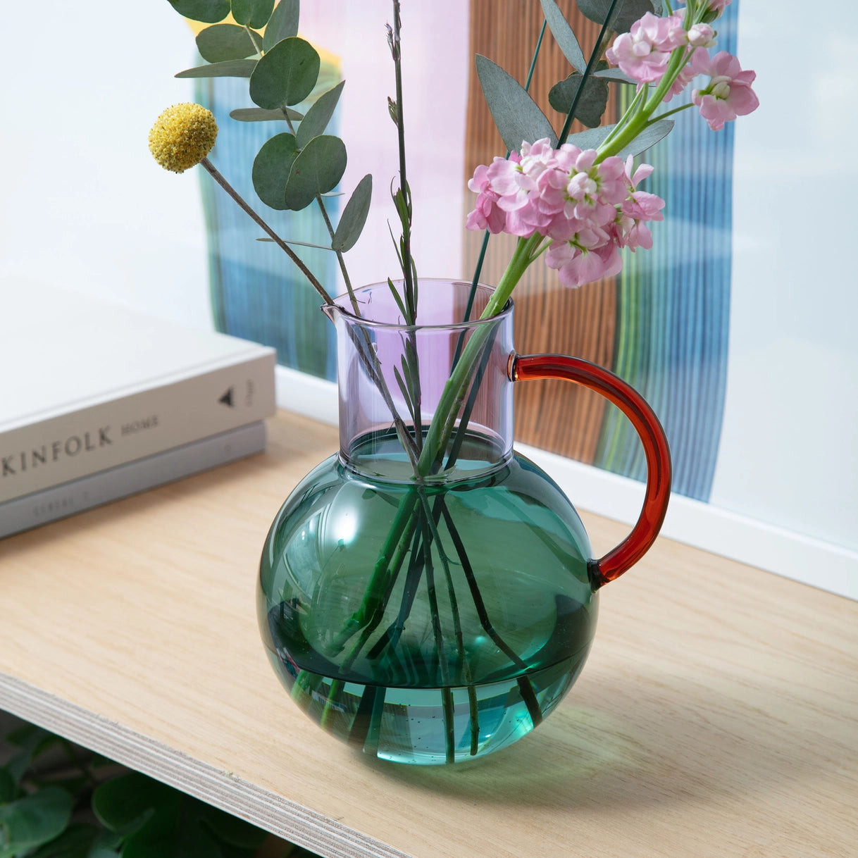 Pablo Glass Jug - Large - Teal, Purple & Amber
