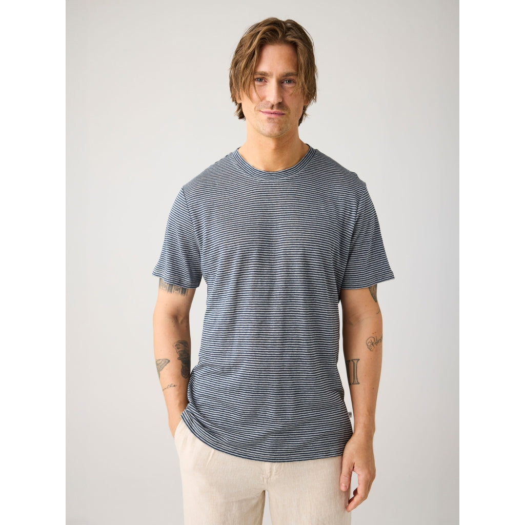 Linen Striped T-Shirt - Navy