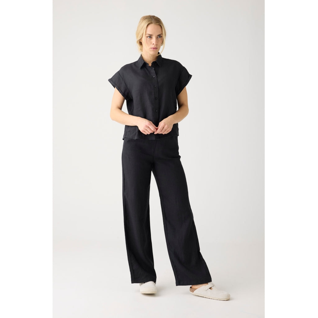 POSEY wide mid-rise linen pants - GOTS/Vegan - Black Jet