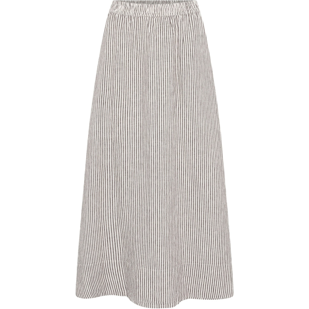Organic Linen Stripe Skirt GOTS/Vegan - Dark Brown Stripe