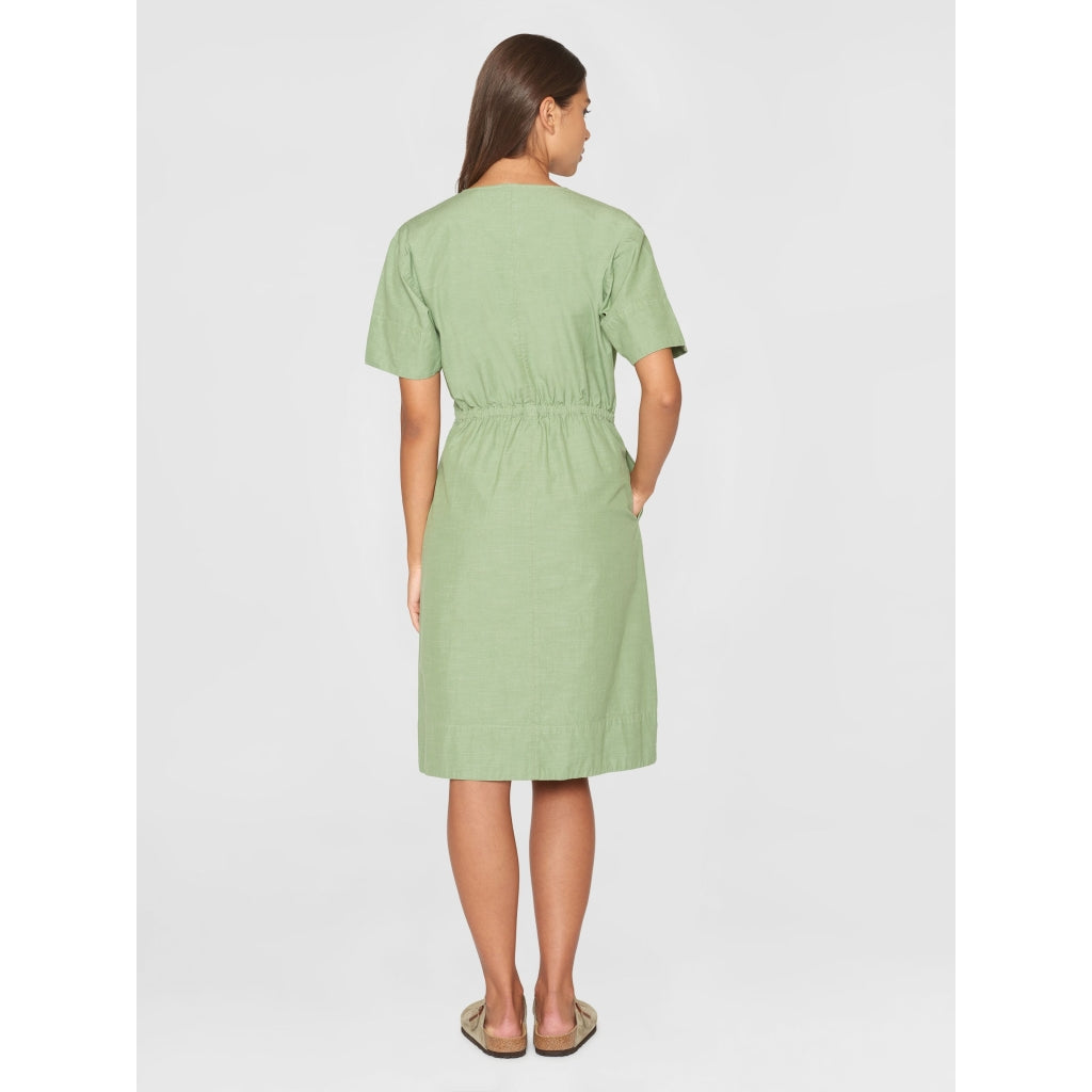 V-neck slub yarn short sleeve midi dress - GOTS/Vegan - Shale Green