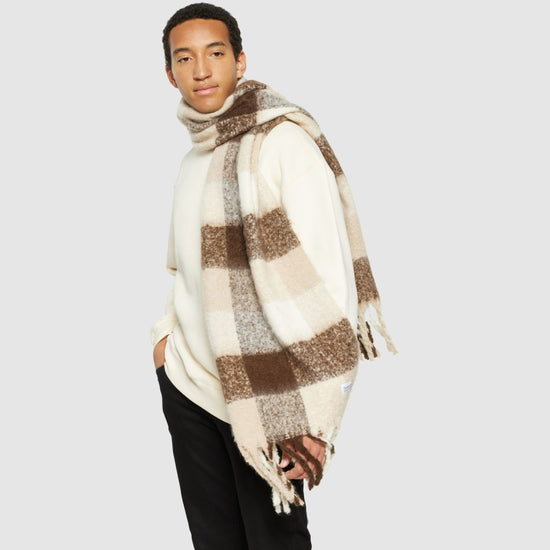Recycled fringe scarf - Brown Check