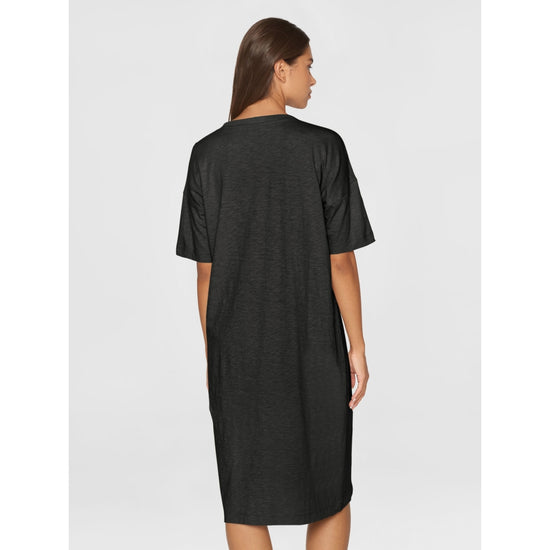 Loose fit midi boat neck jersey dress - Black Jet