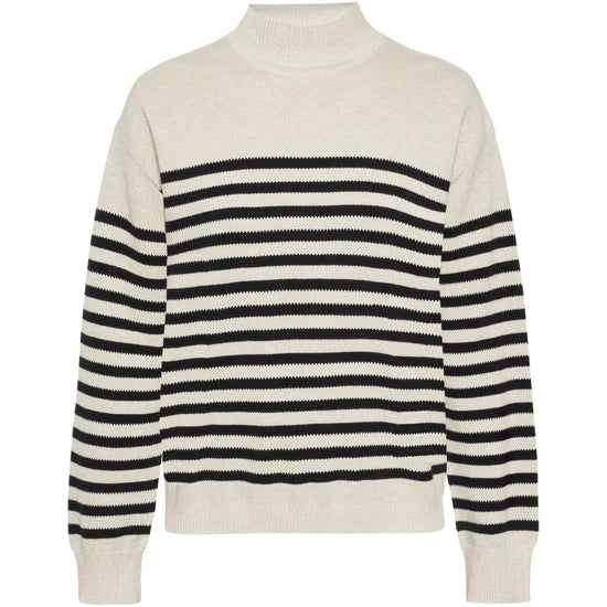 Cotton micro bubble stripe crew neck - Creme Stripe