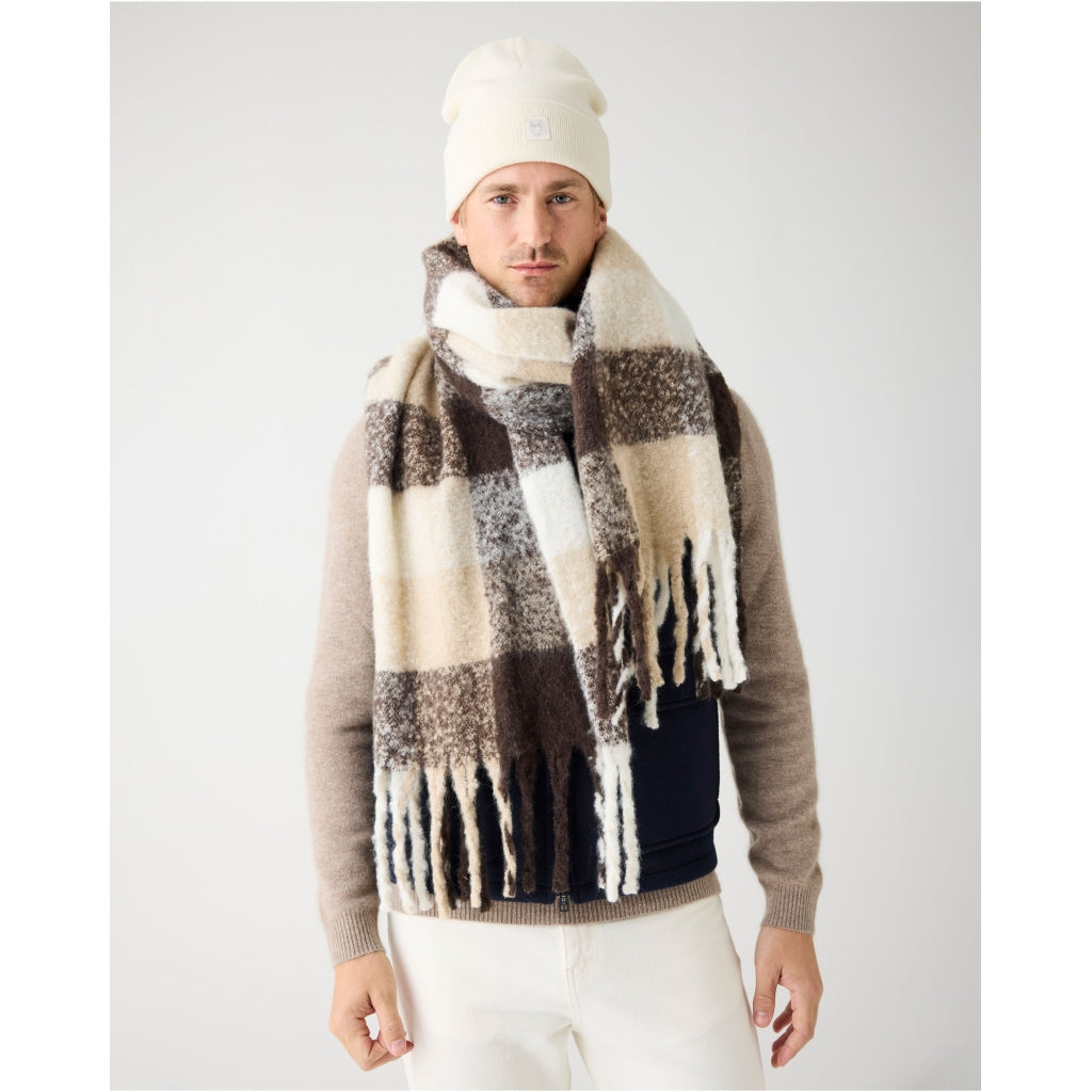 Recycled fringe scarf - Brown Check
