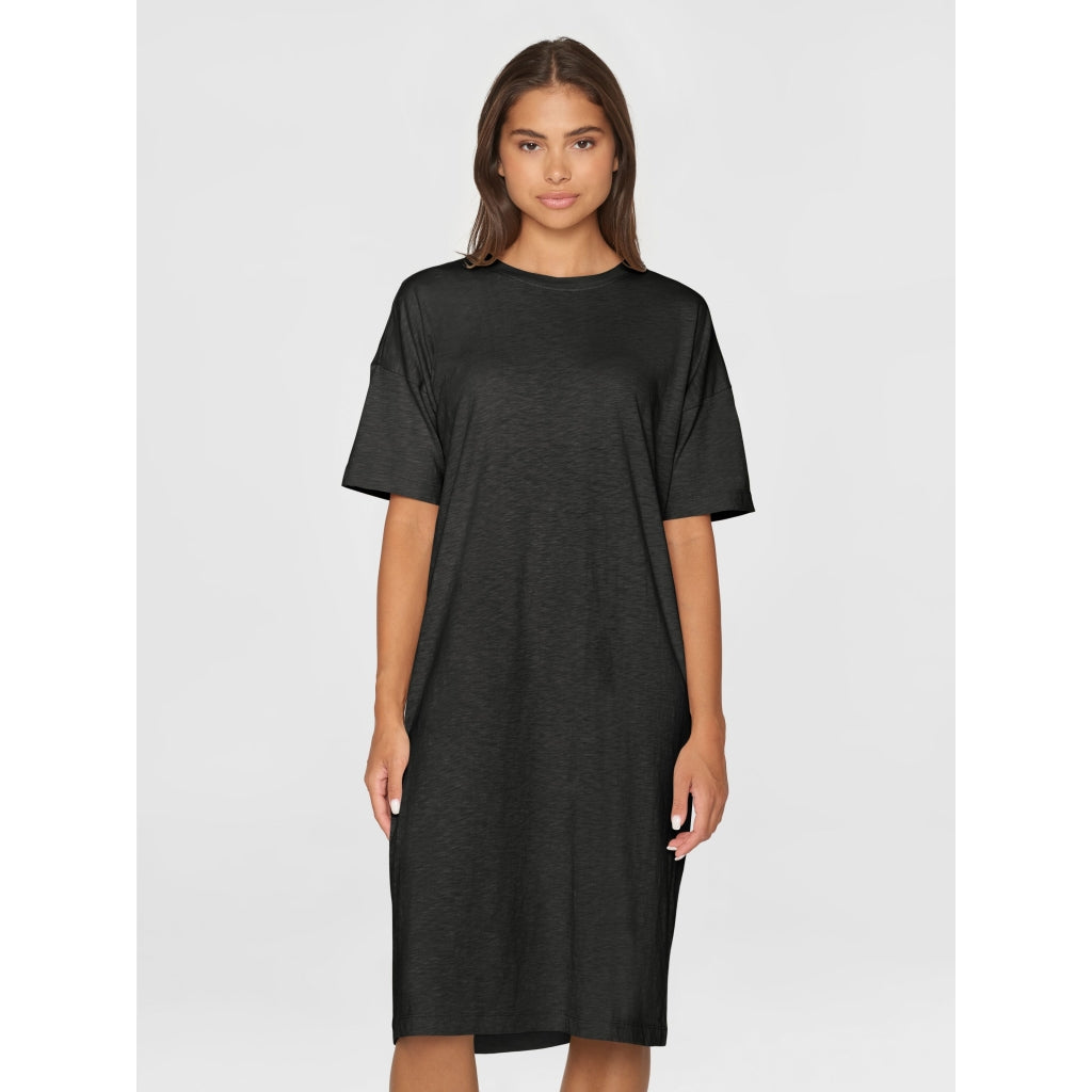 Loose fit midi boat neck jersey dress - Black Jet