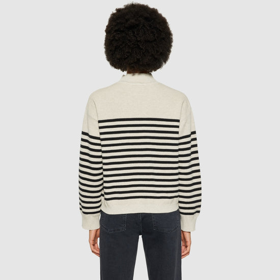 Cotton micro bubble stripe crew neck - Creme Stripe