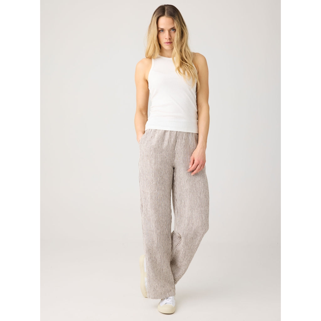 Posey Wide Linen Pants - Dark Brown Stripe