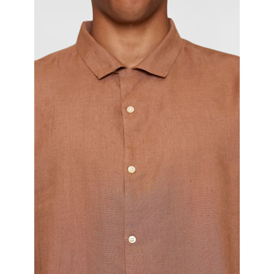 Box short sleeve linen shirt GOTS/Vegan - Chocolate Malt