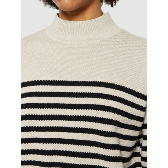 Cotton micro bubble stripe crew neck - Creme Stripe