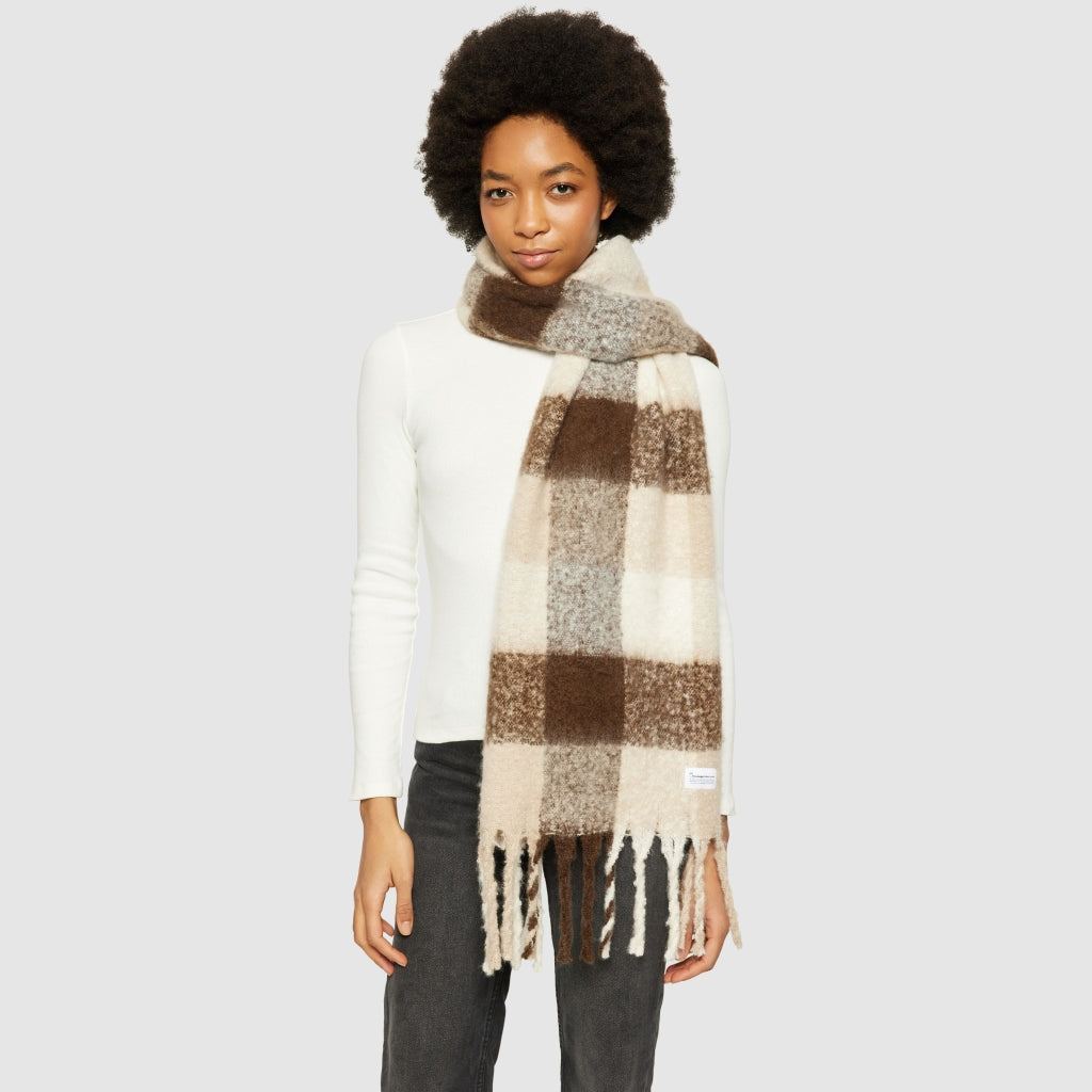 Recycled fringe scarf - Brown Check