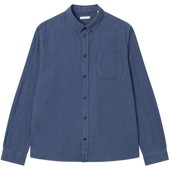 Regular Fit Melangé Flannel Shirt - GOTS/Vegan - Estate Blue