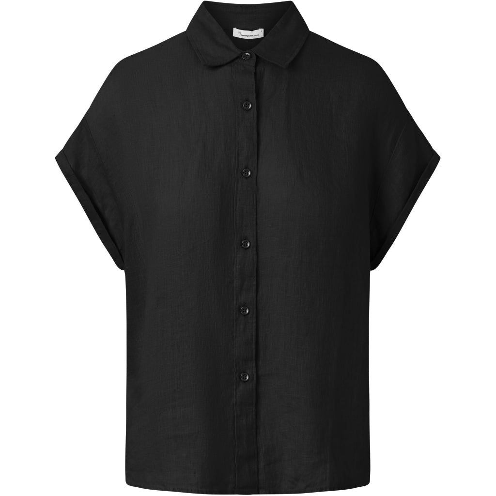 ASTER Fold Up Short Sleeve Linen Shirt - GOTS/Vegan - Black Jet