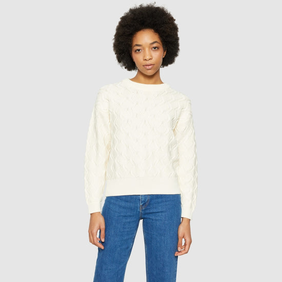 Cotton cable crew neck - Egret