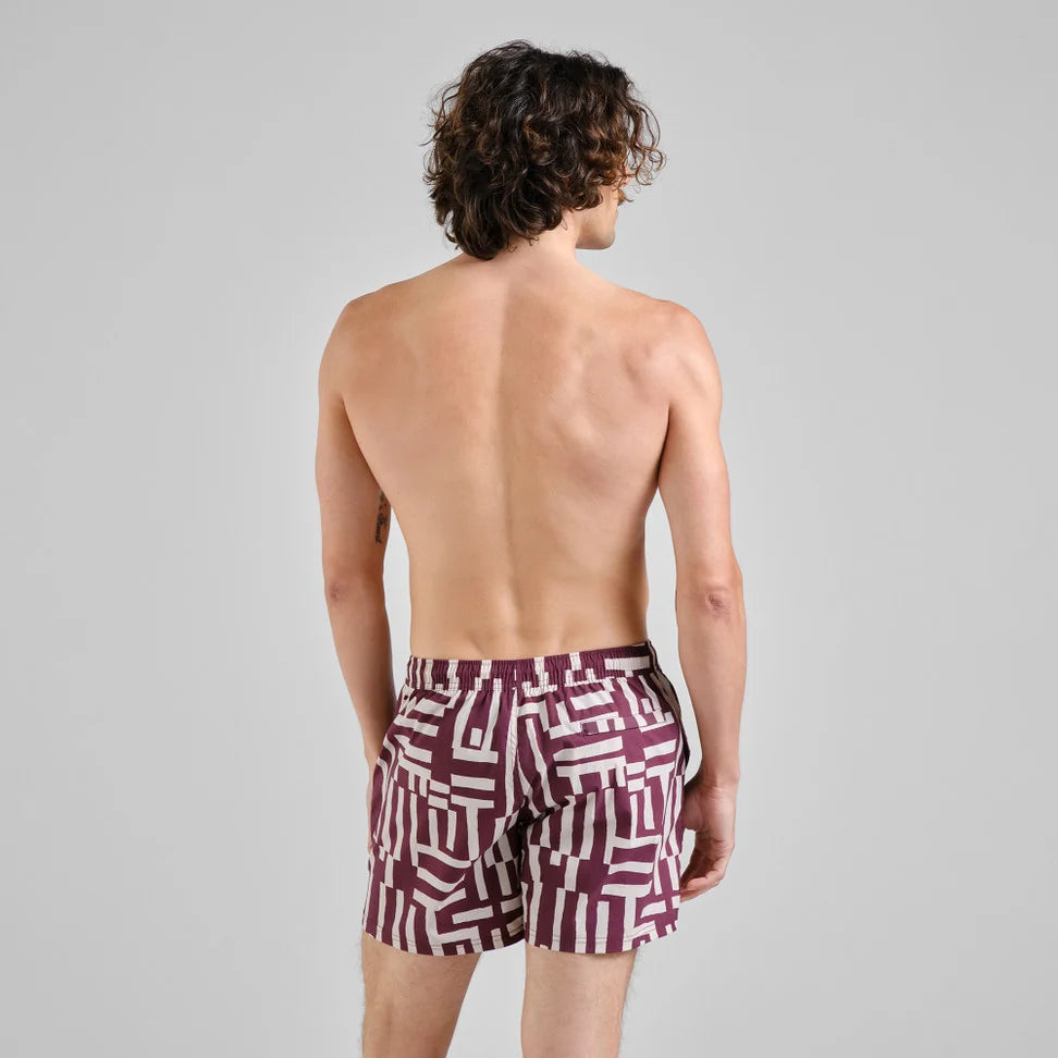 Swim Shorts Birka Lines & Sticks - Fig Red