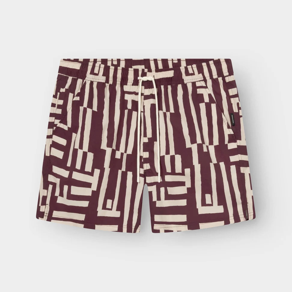 Swim Shorts Birka Lines & Sticks - Fig Red