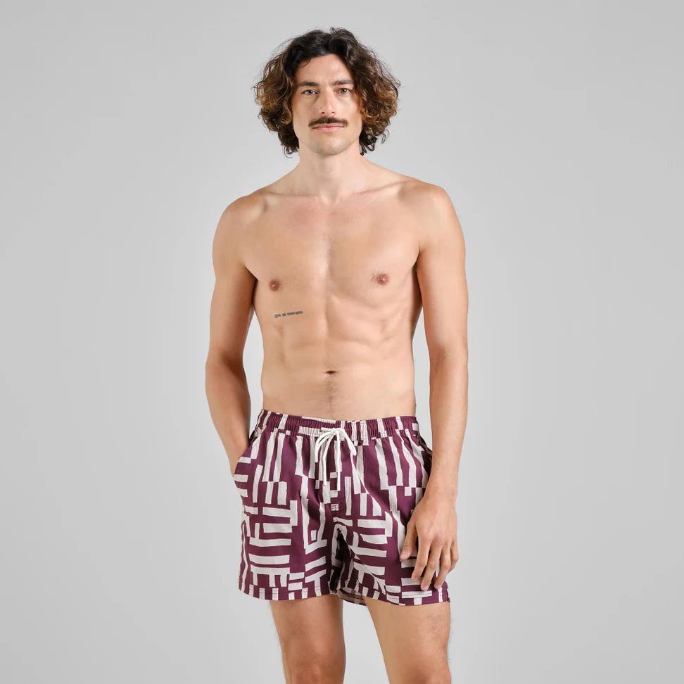 Swim Shorts Birka Lines & Sticks - Fig Red